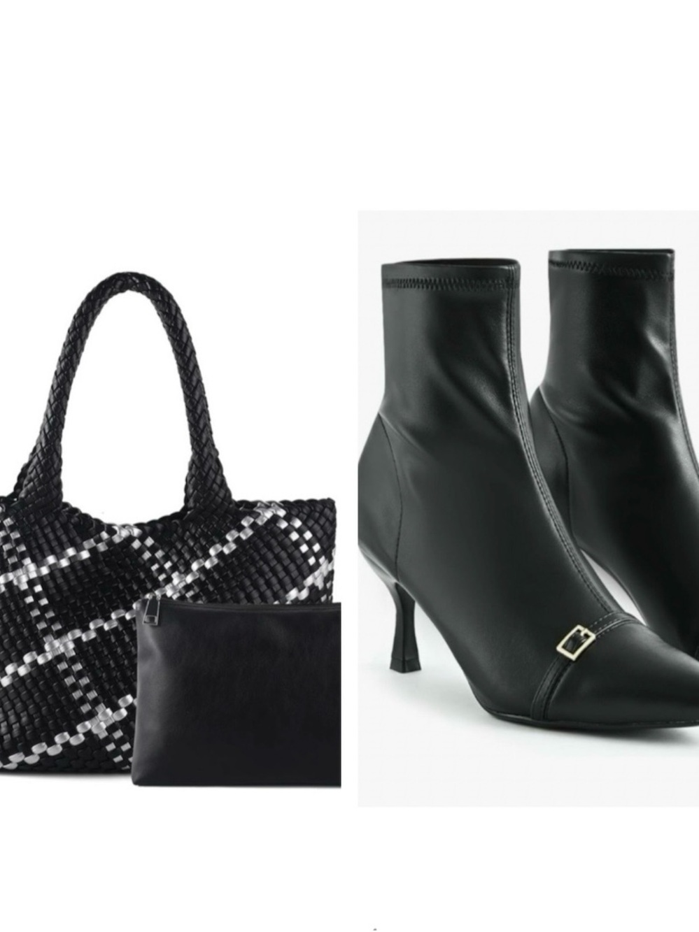 Black Women's Ankle Boots with tote bag bundle